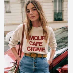 Sezane Amour Cafe Crème Sweatshirt - M